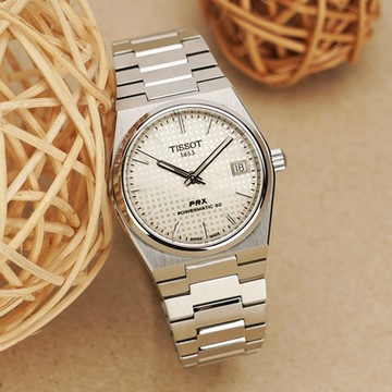 TISSOT 天梭 官方授權 PRX系列 70年代復刻機械女錶 七夕浪漫購 送禮首選-白/35mm T1372071111100