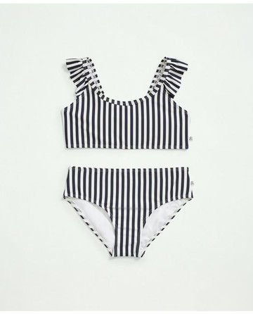 Brooks Brothers Girls Striped Ruffled 2-Piece Swimsuit | Navy | Size 6