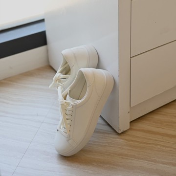 簡單日常-綁帶全皮休閒鞋-白色