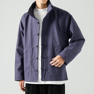 秋季男裝中國風高領休閑唐裝寬松中式夾克拉鏈盤扣漢服外套中山裝