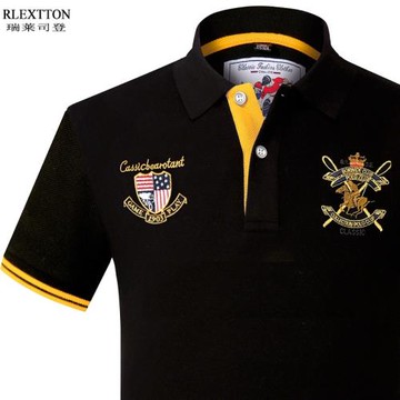 高端男裝夏季黑色短袖翻領T恤珠地網眼POLO衫休閑保羅半袖上衣服t