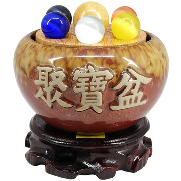 【吉祥開運坊】多款尺寸【七星聚寶盆 附七星陣 聚寶盆 水晶石 木座】開光加持 擇日