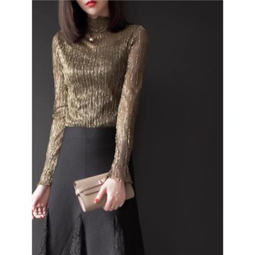 半高領蕾絲打底衫女內搭洋氣秋冬2023新款高級感鏤空中領網紗上衣