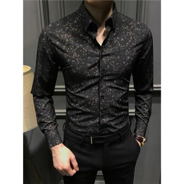 痞帥碎花男士長袖襯衫2025新款高級印花襯衣秋冬休閑修身上衣免燙