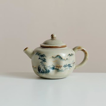 拓土仿古描金純手繪碧水青山供春壺陶瓷茶壺單壺家用帶過濾泡茶壺