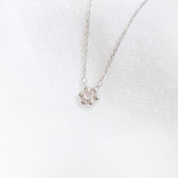 草莓晶925純銀波堤小花項鍊