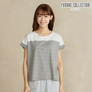 YVONNE 以旺傢飾 變色條紋連袖上衣-岩石灰