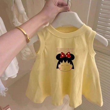 Healthy baby女童純棉背心夏季兒童印花可愛公主 裙子 女連衣裙卡通新款 兒童 短裙  兒童短袖 連衣裙 短袖