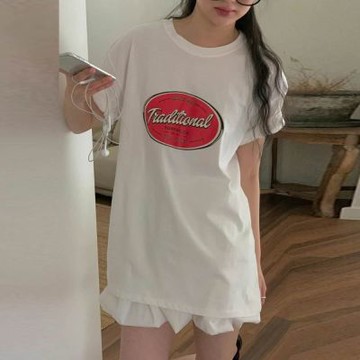 正韓女上衣 中大尺碼印花五分袖T恤FIE1147-創翊韓都