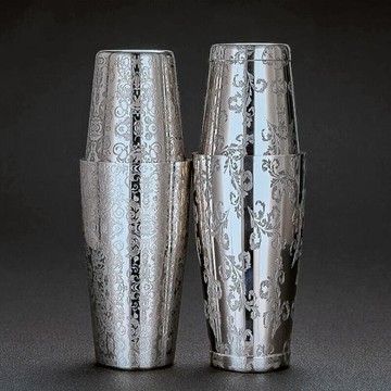 酒吧304不銹鋼調酒器美式波士頓調酒器酒吧刻花調酒器搖壺雪克壺