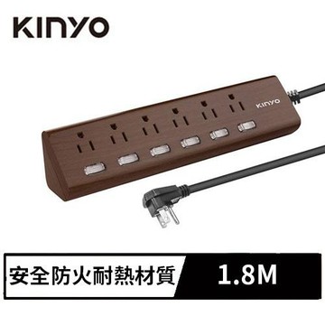 【領券折300 點數4%】        kinyo CGTW366-6C 6開6插 深胡桃木三角延長線 1.8M