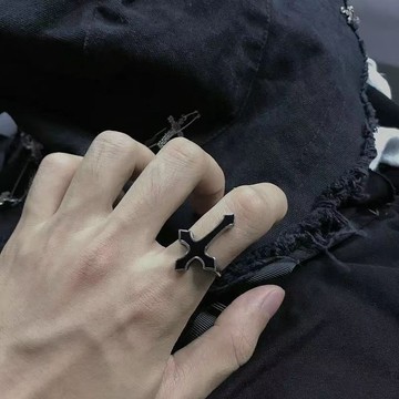 嘻哈朋克復古十字滴油男款開口戒指 男士新款戒指歐美個性獨特輕奢設計感 小眾時尚暗黑風手飾批發