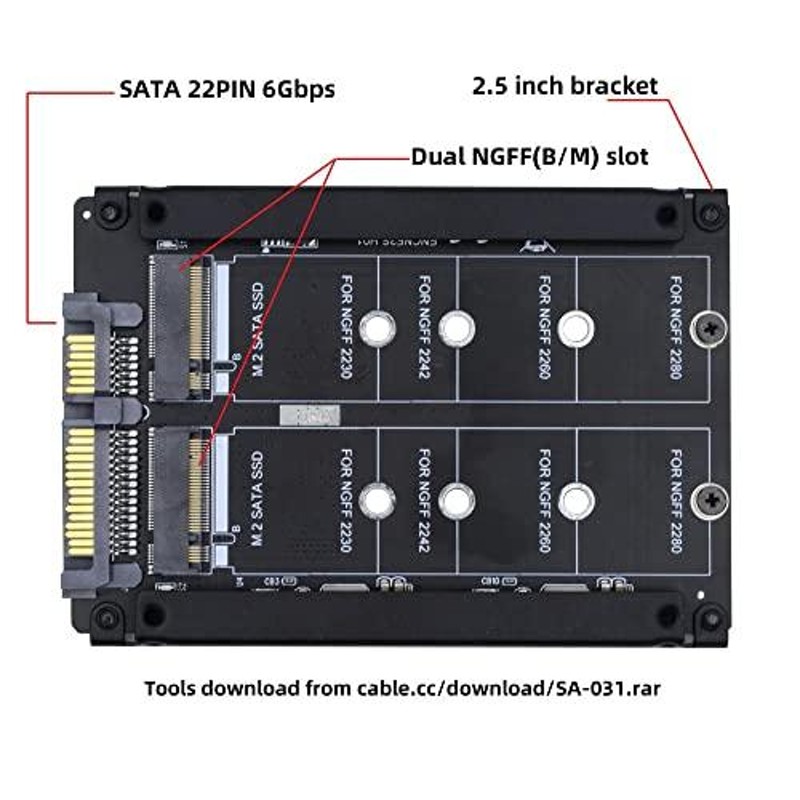 Cablecc デュアルNGFF B+M Key M.2 SSDカード JBOD Raid0 スパン