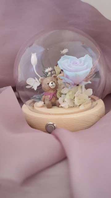 小熊永生花玻璃花盅夜燈