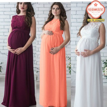 【性感蕾絲】孕婦連衣裙 孕婦裝 連衣裙 長袖連衣裙 歐美連衣裙 蕾絲拼接 寬鬆拖尾 無袖內搭 孕期派對 產後可穿