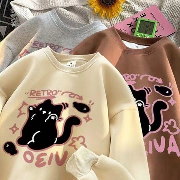 【台灣现貨】男女潮流印花上衣 ins 青少年情侶衛衣 休閒加絨加厚衣服 秋冬季加絨上衣 圓領衛衣 圓領無帽衛衣 長袖上衣
