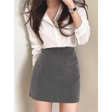 灰色包臀短裙工裝半身裙女春季職業半裙黑色一步修身顯瘦包裙裹裙