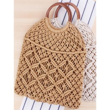 店長推薦新款純色手提編織包潮女森系草編包度手工棉繩網兜沙灘包