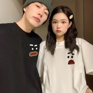 🚀隔日到貨🚀ins風重磅短t情侶上衣加大美式上衣潮流卡通印花全家服休閒全家裝親子裝印花短袖短袖寬鬆大尺碼