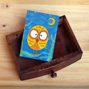 萬用卡片 ∣ 月彎彎下的貓頭鷹