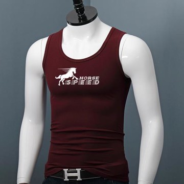 夏季大碼印花寬肩背心男士棉質修身透氣汗衫青年運動健身無袖打底