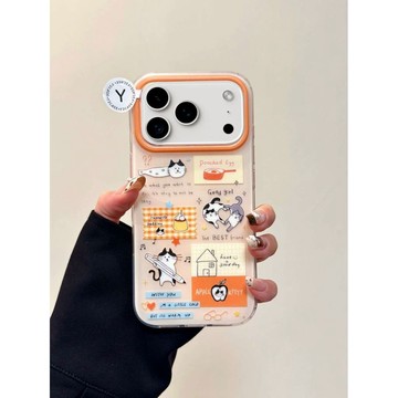 保護殼 卡通可愛拿筆斑點小花貓適用iPhone17ProMax蘋果16手機殼15女款14