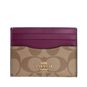 COACH 經典老花卡片夾 防刮PVC皮革 信用卡夾 名片夾 CH415 深莓色(現貨)▶指定Outlet商品5折起☆現貨【送禮首選★APP下單點數4倍送】