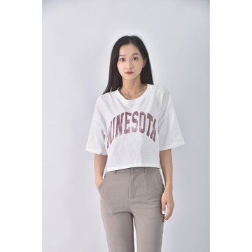 (M) secret韓牌修身短版字母白色短袖上衣二手衣