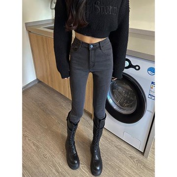 小腳牛仔褲女春秋2025新款高腰彈力煙灰色修身顯瘦九分緊身小腳褲