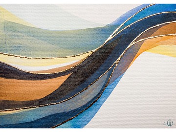 抽像風景水彩原畫土耳其藍色兵馬俑藝術