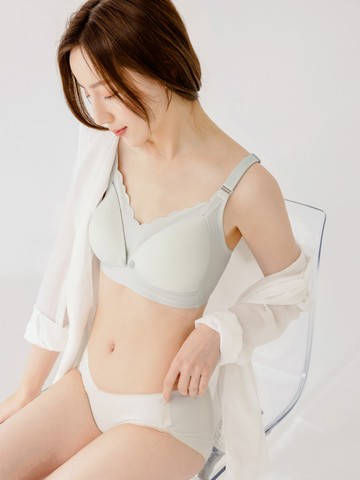 彈力坑條花邊前開扣哺乳內衣