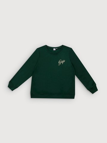 女裝 Logo印花刷毛圓領大學T-深綠色