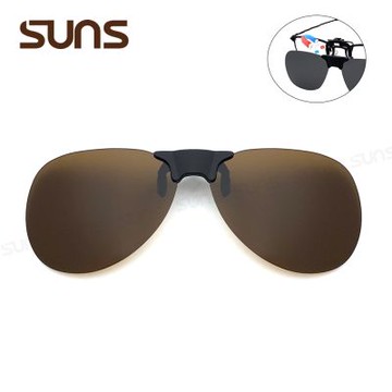 【SUNS】近視專用磁吸式夾片 偏光夾式墨鏡 飛行員款經典茶 磁鐵原理Polarized太陽眼鏡 抗UV400