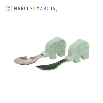 【MARCUS&MARCUS】動物樂園寶寶手握訓練叉匙含盒-粉彩大象