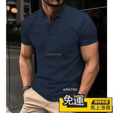 🔥台灣出货🔥大尺短t男 夏季短袖男士POLO衫 歐美風純色立領T恤男 大尺碼短袖T恤男 WLIP