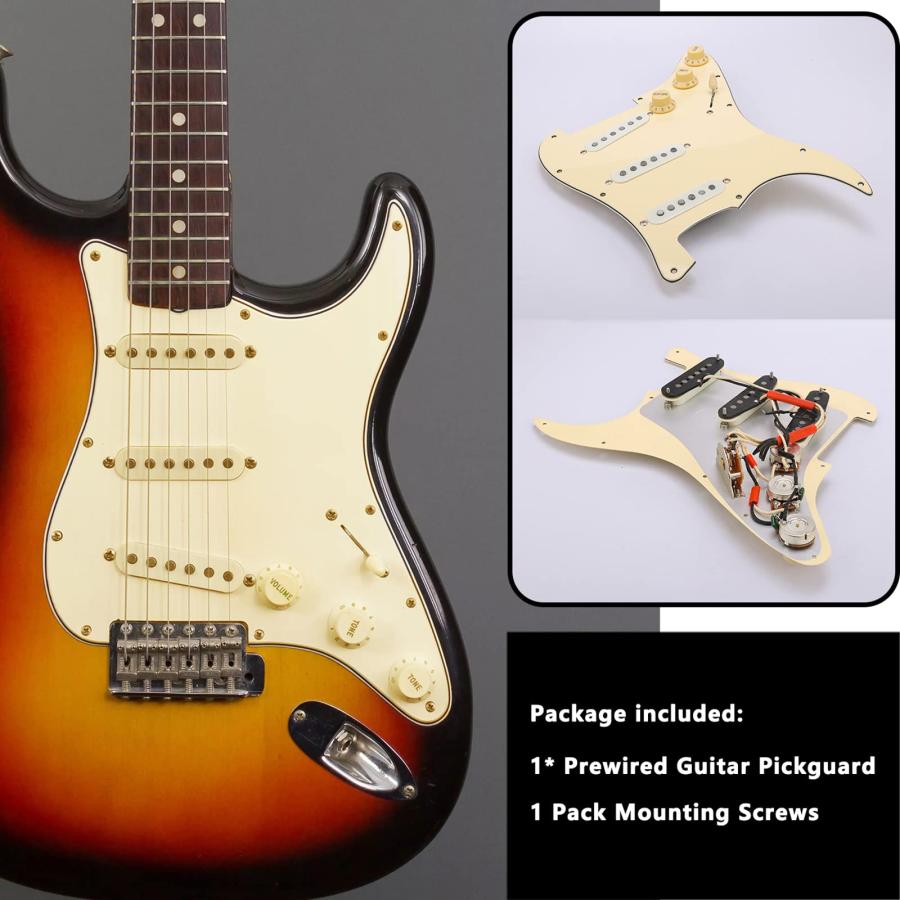 Swhmc Loaded Prewired Pickguard Guard Plate Single Coil V Pickups for Fender Strat(Cream Yellow)