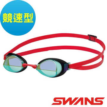 【SWANS 日本】競速款鍍膜防霧泳鏡(IGNITION-M 水藍紅/抗UV/游泳/視野加大)