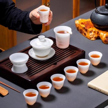 石上居冰種羊脂玉瓷功夫茶具套裝家用客廳會客泡茶壺茶杯蓋碗套組