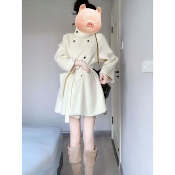 韓系毛呢外套高級感超好看初春新款穿搭小個子中長款留洋千金大衣