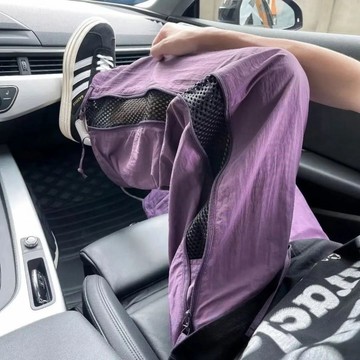 夏季速乾純色戶外側邊拉鍊網眼褲 男裝透氣速乾運動褲 夏季衝鋒直筒vibe休閒長褲 涼感長褲直筒褲 休閒運動褲 H0636