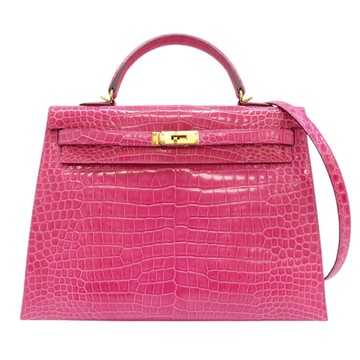 【二手名牌BRAND OFF】HERMES 愛馬仕【再降價】粉色 鱷魚皮 Kelly 35 凱莉包 兩用包 金扣 口P刻