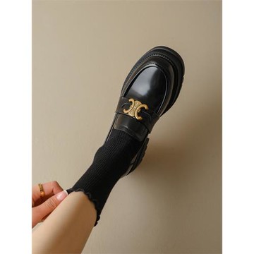 凱旋門扣厚底小皮鞋女2025年真皮圓頭英倫樂福鞋女粗跟單鞋女復古