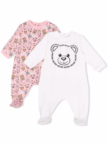 Moschino Kids - teddy bear print babygrow - kids - Spandex/Elastane/Cotton - 1-3 - Pink