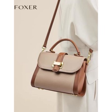 FOXER斜挎包包女士2025新款氣質媽媽包大容量通勤真皮手提單肩包