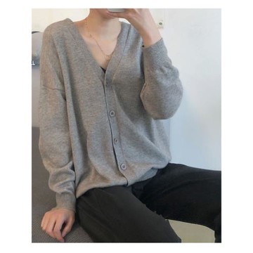 秋冬灰色薄款V領外套外搭針織開衫高級感復古修身氣質顯瘦上衣女