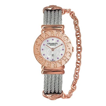 CHARRIOL 夏利豪 ST-TROPEZ 028CCP.540.387 經典鎖鏈腕錶腕錶/紫鑽玫瑰金 25mm｜樂天全館特惠中★指定刷卡回饋10%