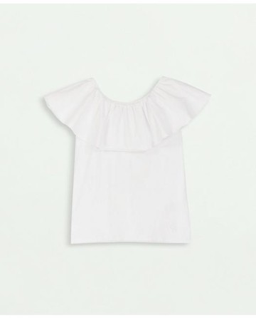 Brooks Brothers Girls Sleeveless Ruffle-Neck Top | White | Size 4