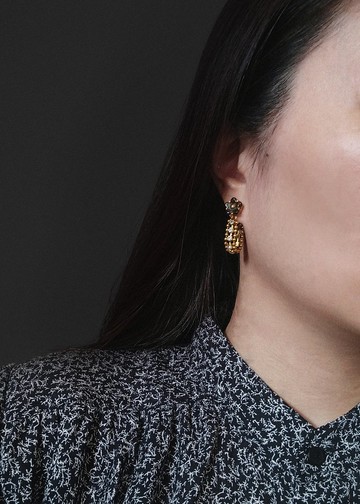 小花鋯石環繞式耳環 黃銅耳飾 - 橄欖色