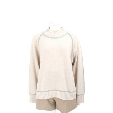 Max Mara STUDIO PESCARA 撞色滾邊 杏色喀什米爾羊毛高領針織衫 毛衣