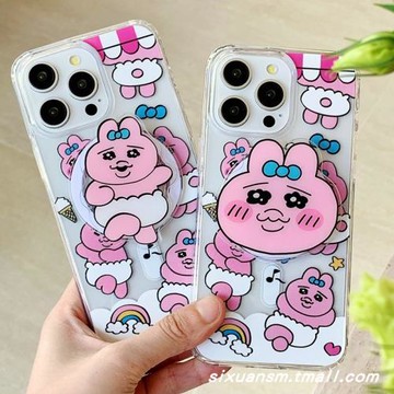 趣味搞怪卡通13粉色兔子表情包14無線充電磁吸magsafe蘋果16/15手機殼適用iPhone17promax創意支架12透明硬殼